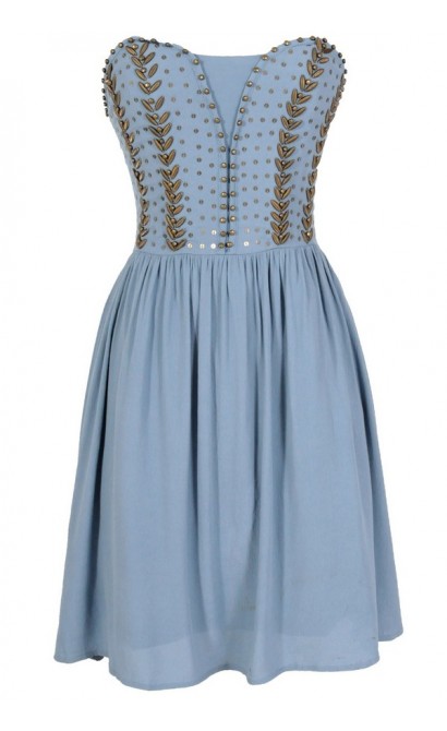 Antique Bronze Embellished Dress in Powder Blue